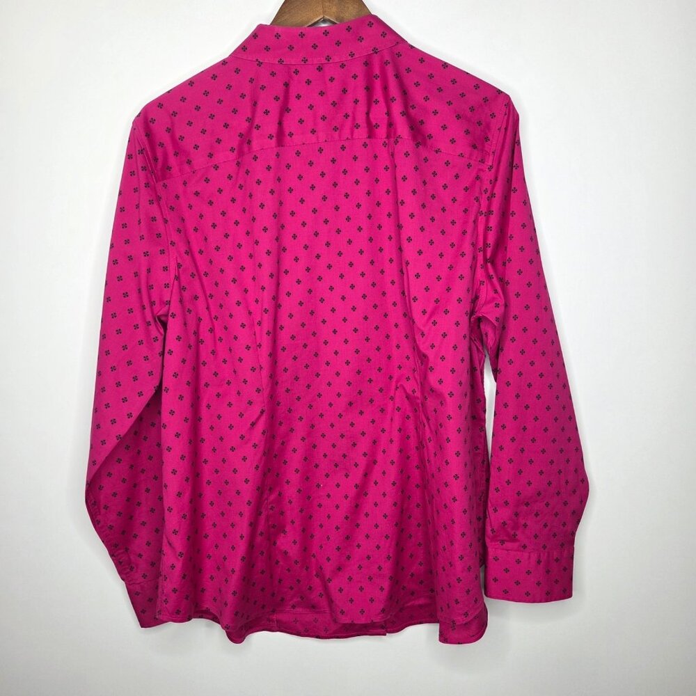 Talbots Womens Fuchsia Geometric Button Up Blouse… - image 3